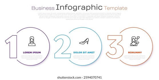 Set line Female, Woman shoe and Love yourself. Business infographic template. Vector