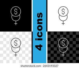 Set line Feminism finance icon isolated on black and white, transparent background. Fight for freedom, independence, equality.  Vector