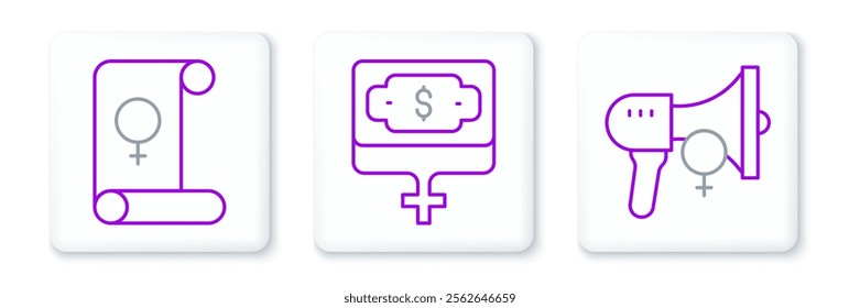 Set line Feminist activist, Feminism and Money growth woman icon. Vector