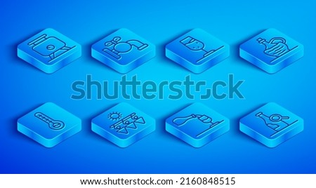 Set line Fermentation of grapes, Tap for barrel, Wine glass, Drying, tasting, degustation, italian fiasco bottle, Meteorology thermometer and Bottle wine icon. Vector