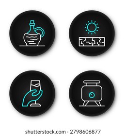 Set line Fermentation of grapes, Wine tasting, degustation, Drought and italian fiasco bottle icon. Vector