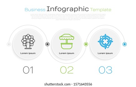 Set line Ferris wheel, Attraction carousel and Target sport for shooting competition. Business infographic template. Vector
