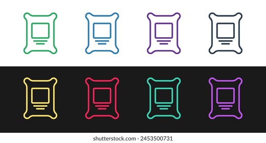 Set line Fertilizer bag icon isolated on black and white background.  Vector
