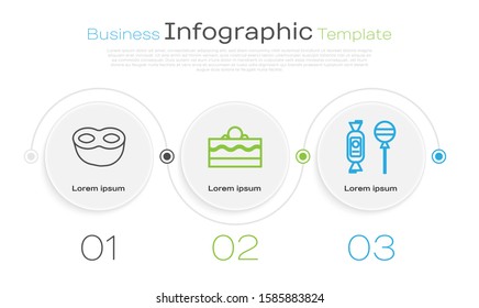 Set line Festive mask , Cake  and Lollipop . Business infographic template. Vector
