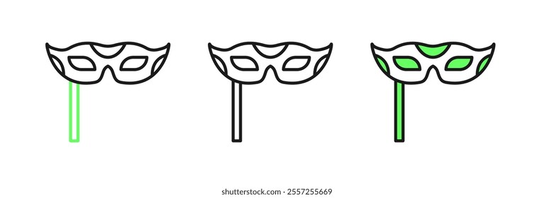 Set line Festive mask icon isolated on white background. Merry Christmas and Happy New Year.  Vector