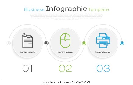 Set line File document and binder clip, Computer mouse and Printer. Business infographic template. Vector