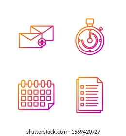 Set line File document, Calendar, Envelope and Briefcase. Gradient color icons. Vector