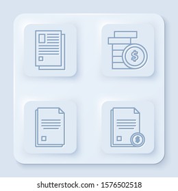 Set line File document, Coin money with dollar symbol, File document and Finance document. White square button. Vector