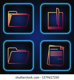 Set line File document, Document folder, Document folder and File document. Gradient color icons. Vector