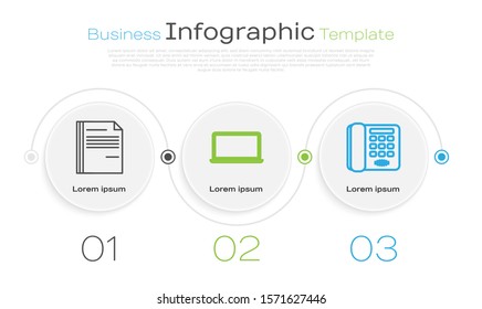 Set line File document, Laptop and Telephone. Business infographic template. Vector