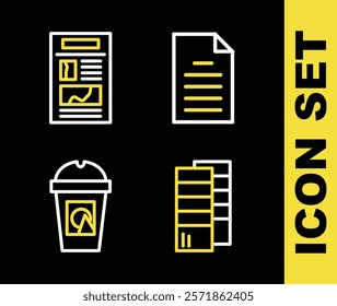 Set line File document, Pantone, Coffee cup go and News icon. Vector
