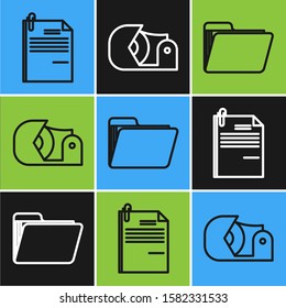 Set line File document and paper clip, Document folder and Scotch icon. Vector
