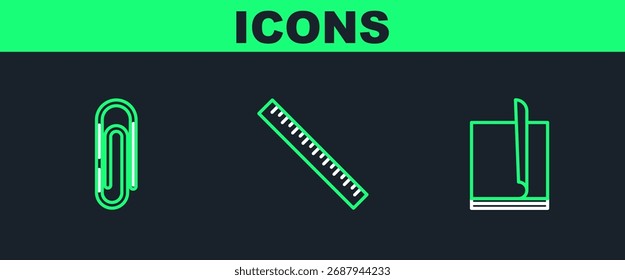 Set line File document, Paper clip and Ruler icon. Vector