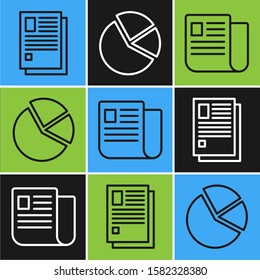 Set line File document, File document and Pie chart infographic icon. Vector