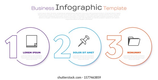Set line File document, Push pin and Document folder. Business infographic template. Vector