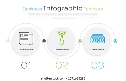 Set line File document, Tie and Stacks paper money cash. Business infographic template. Vector