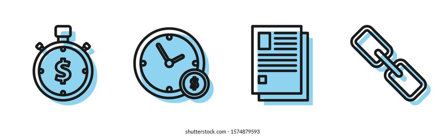 Set line File document, Time is money, Time is money and Chain link icon. Vector