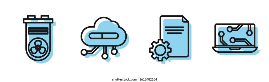 Set line File document, Video graphic card, Internet of things and Laptop icon. Vector