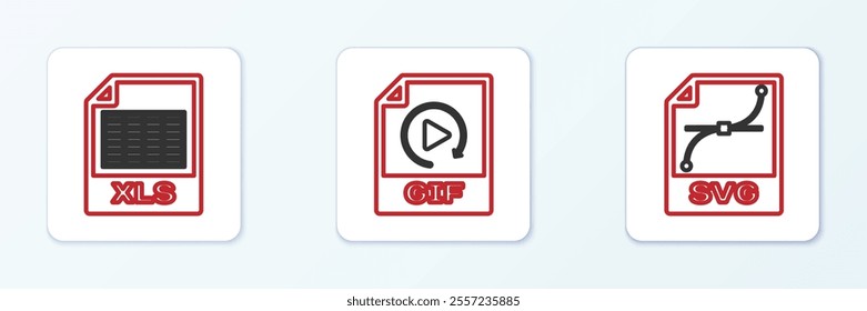 Set line file document XLS and GIF icon. Vector