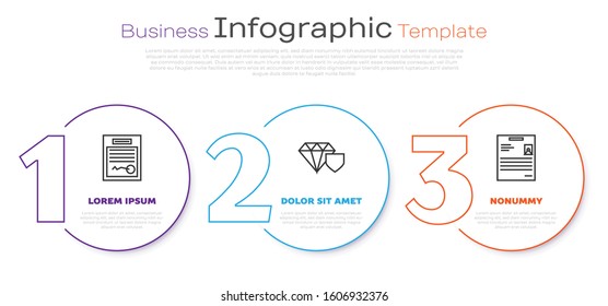 Set line Filled form, Diamond with shield and Personal document. Business infographic template. Vector