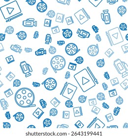 Set line Film reel, Online play video and Cinema camera on seamless pattern. Vector