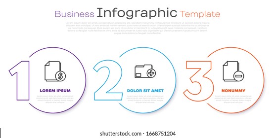 Establecer documento de financiación de línea, Agregar nueva carpeta y documento con menos. Plantilla de infografía empresarial. Vector