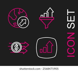 Set line Financial growth, dollar, Sales funnel with chart and  icon. Vector