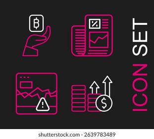Set line Financial growth and dollar, Failure stocks market, Business finance report and Hand holding Bitcoin icon. Vector
