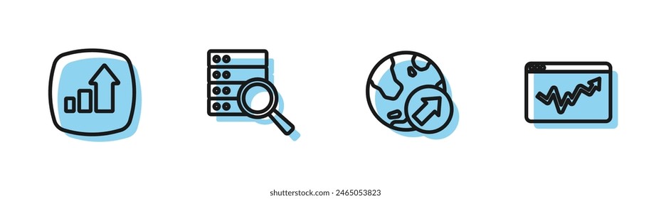 Linie festlegen Finanzwachstum, Server und Diagramm Infografik Symbol. Vektorgrafik
