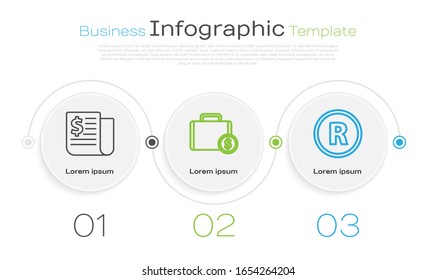 Set line Financial news, Briefcase and money and Registered Trademark. Business infographic template. Vector