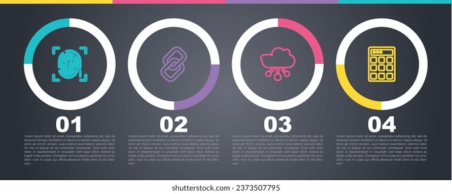 Set line Fingerprint, Chain link, Internet of things and Password protection. Business infographic template. Vector