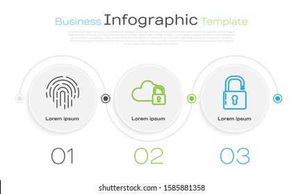 Set line Fingerprint , Cloud computing lock  and Open padlock . Business infographic template. Vector