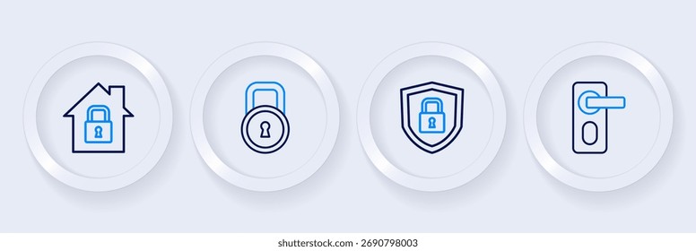 Cerradura de la puerta de la huella dactilar, escudo con seguridad, cerradura y casa bajo icono de protección. Vector