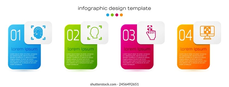 Set line Fingerprint, Face recognition,  and . Business infographic template. Vector