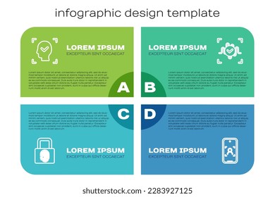 Set line Fingerprint with lock, Face recognition, Mobile and face and Voice. Business infographic template. Vector