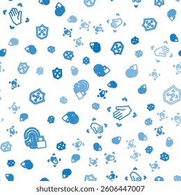 Set line Fingerprint with lock, Palm recognition and Shield face on seamless pattern. Vector
