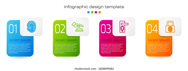 Set line Fingerprint, Palm recognition, door lock and with. Business infographic template. Vector