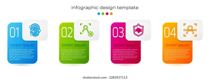 Set line Fingerprint, Rejection face recognition, Shield voice and Face. Business infographic template. Vector