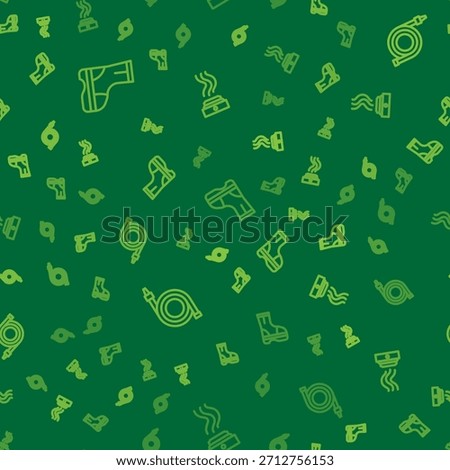 Set line Fire boots, hose reel and Smoke alarm system on seamless pattern. Vector