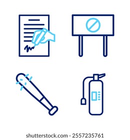 Set line Fire extinguisher, Baseball bat with nails, Protest and Petition icon. Vector