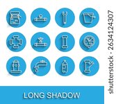 Set line Fire hydrant, Water tap, Well, Bottle of water, Industry metallic pipe, and valve, meter and  icon. Vector