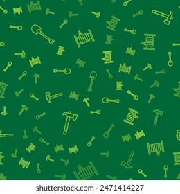 Set line Fire shovel, Firefighter axe and hose reel on seamless pattern. Vector