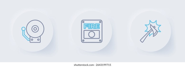 Set line Firefighter axe, alarm system and Ringing bell icon. Vector