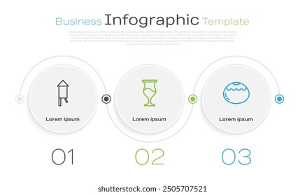 Set line Firework rocket, Jewish goblet and sweet bakery. Business infographic template. Vector