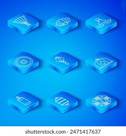 Set line Firework, Yin Yang, Chinese paper lantern, hat, Dumpling on cutting board, Yuan currency, Paper chinese folding fan and  icon. Vector