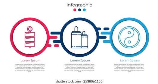 Fije la línea Fuegos artificiales, fuegos artificiales y Yin Yang. Plantilla de infografía de negocios. Vector