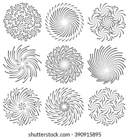 Set of line fireworks. Good for party and holiday events, invitation cards, banners, etc. Elements for your design. Vector illustration.