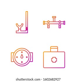 Set line First aid kit, Wind rose, Snorkel and Manifold. Gradient color icons. Vector