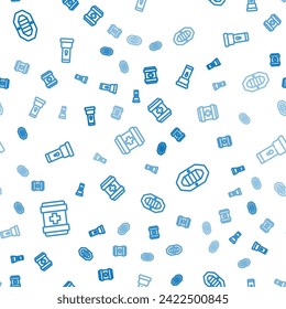 Set line First aid kit, Rafting boat and Flashlight on seamless pattern. Vector