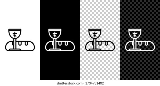 Set line First communion symbols for a nice invitation icon isolated on black and white background. Vector Illustration